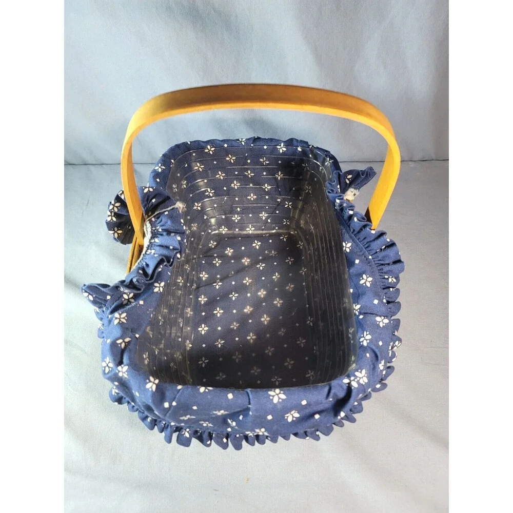 1997 Basket Handwoven Signed LONGABERGER Blue Fabric & Plastic Lined